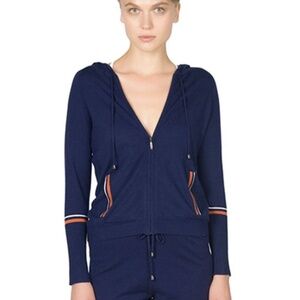 Maison de Papillon Silk Cashmere Zip Hoodie in Navy Size XS